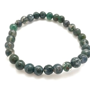 Moss Agate Bracelet - Crystal Bracelet - Moss Agate Jewelry - Green Moss Agate Elastic Bracelet - Genuine Moss Agate Crystal Beads
