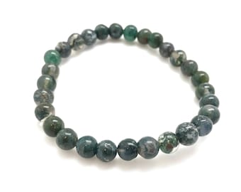Moss Agate Bracelet - Crystal Bracelet - Moss Agate Jewelry - Green Moss Agate Elastic Bracelet - Genuine Moss Agate Crystal Beads