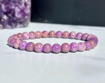Phosphosiderite Bracelet - 6mm Phosphosiderite Beaded Bracelet - Purple Crystal Bracelet - Phosphosiderite Crystal - Purple Elastic Bracelet