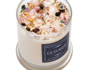October Candle - Handmade Birthstone & Birth Month Candle - Fall Birthday, Wedding, Anniversary Gift - October Crystal Candle - 100% Soy