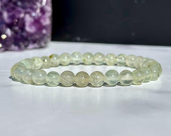 Prehnite Elastic Bracelet - 6mm Prehnite Beads - Polished Prehnite Elastic Bracelet - Natural Prehnite Jewelry - Green Crystal Bracelet
