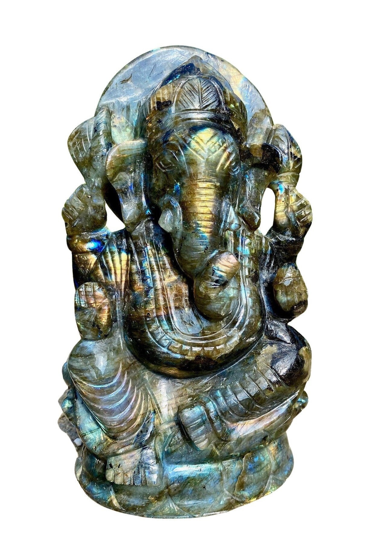 Labradorite Stone Ganesh - Carved Polished Crystal Hand Sculpture 3 25% Off