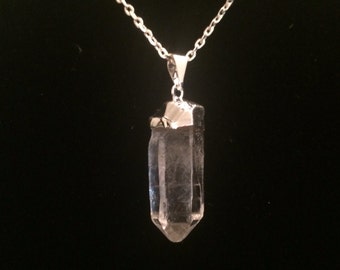 Quartz Necklace - Silver Alloy Plated Quartz Necklace - Raw Clear Quartz Pendant - Crystal Quartz Point Pendant - Crystal Necklace