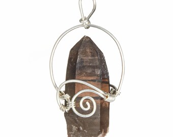 Raw Smoky Quartz Pendant - Sterling Silver Wire Wrapped Pendant - Natural Smoky Quartz Crystal Point Pendant - Handmade Jewelry - 80