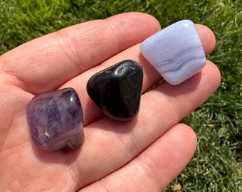 Stress Relief Gemstone Set - Tumbled Stress Relief Crystals - Crystals for Stress Relief & Protection - Calming Crystal Set - Calming Stones