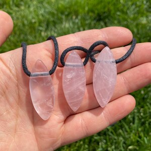 Rose Quartz Pendant on 28" Black Cord - Polished Rose Quartz Marquise Necklace - Crystal Necklace - Rose Quartz Jewelry image 4