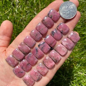 Cabujón de rodonita rectangular (1,49-1,88 cm) - Cabujón de rodonita pulida - Cabujón de cristal de rodonita pulida - Piedra rosa imagen 2