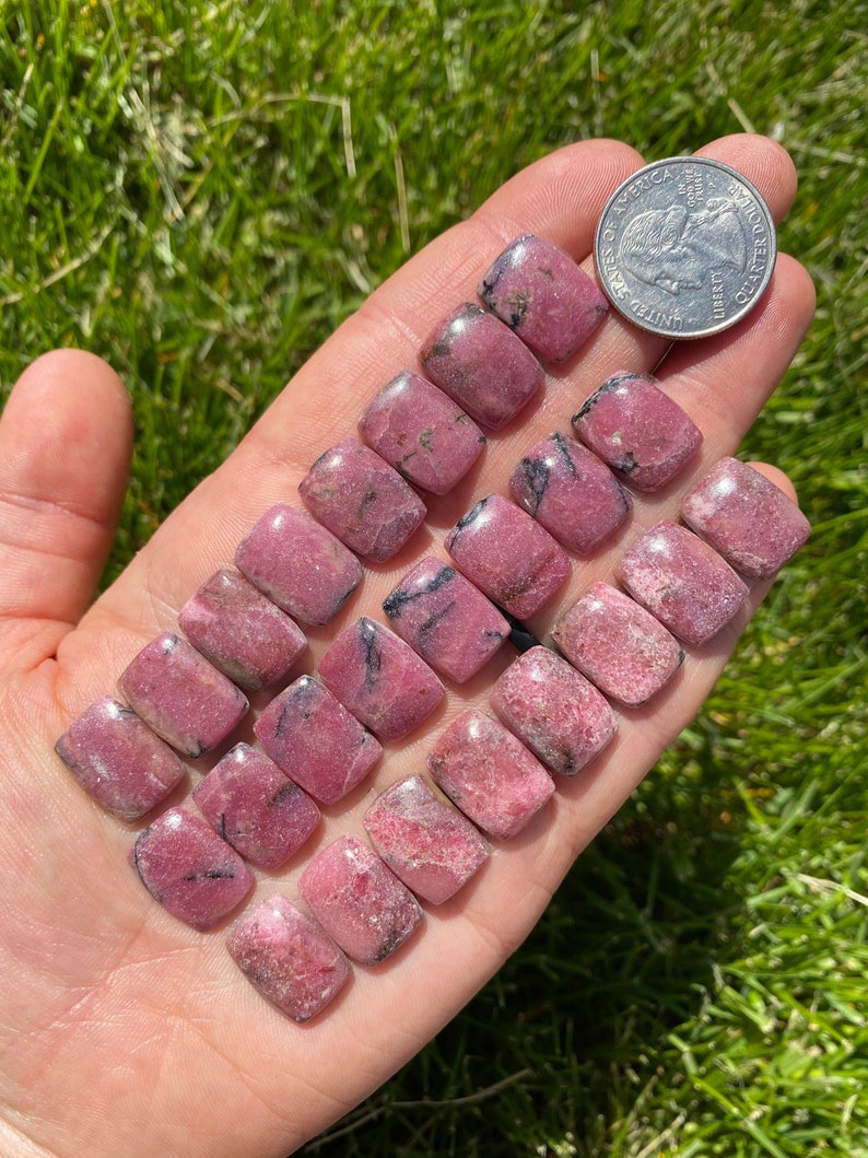 Cabujón de rodonita rectangular (1,49-1,88 cm) - Cabujón de rodonita pulida - Cabujón de cristal de rodonita pulida - Piedra rosa imagen 2