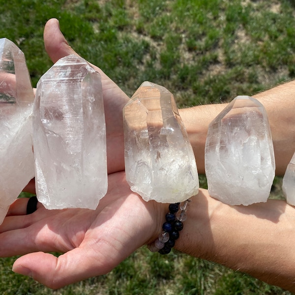 Large Lemurian Crystals - Lemurian Quartz Crystal Point - XL Lemurian Quartz Crystal with Striations - Lemurian Quartz Crystal from Brazil
