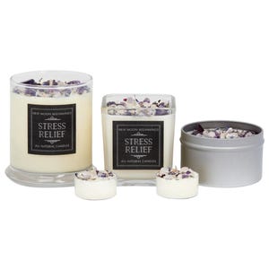 Stress Relief Candles - Lavender Candle or Tealights - Soy Aromatherapy Candle w/ Amethyst, Rose Quartz, Clear Quartz image 3