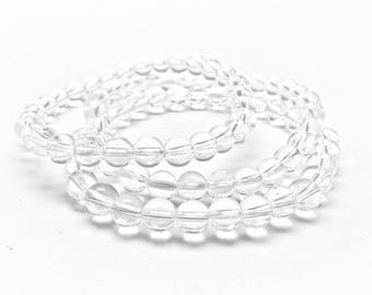 Clear Quartz Bracelet - 6mm Beads - Elastic Bracelet - Clear Quartz Stretch Bracelet - Genuine Clear Quartz Jewelry - Gemstone Bracelet
