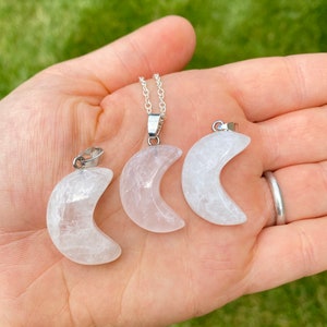 Quartz Crescent Moon Necklace - Quartz Pendant - Polished Clear Quartz Moon Pendant - Crystal Necklace - Crystal Moon Necklace