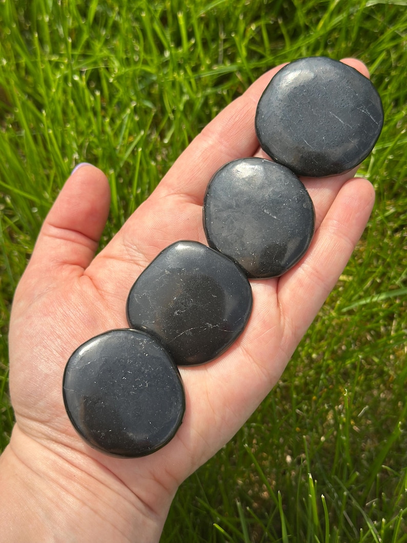 Shungite Worry Stone (1.25" - 2") Polished Shungite Crystal - Genuine Shungite Crystal Worry Stone - Shungite Palm Stone - EMF Protection image 3
