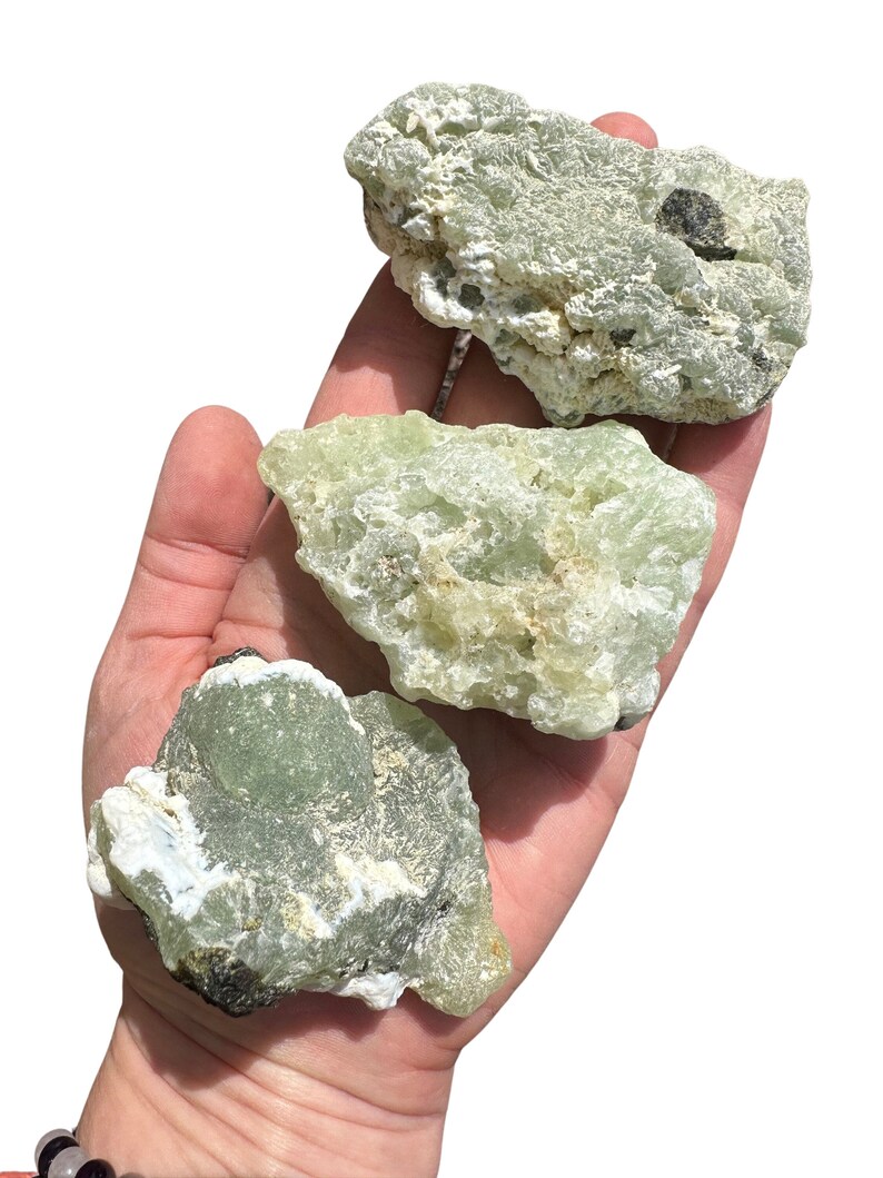Cristal de prehnita en bruto (de 0,5" a 4") - Piedra de prehnita en bruto - Cúmulo de prehnita - Algunas son prehnitas rutiladas con turmalina negra o epidota imagen 6