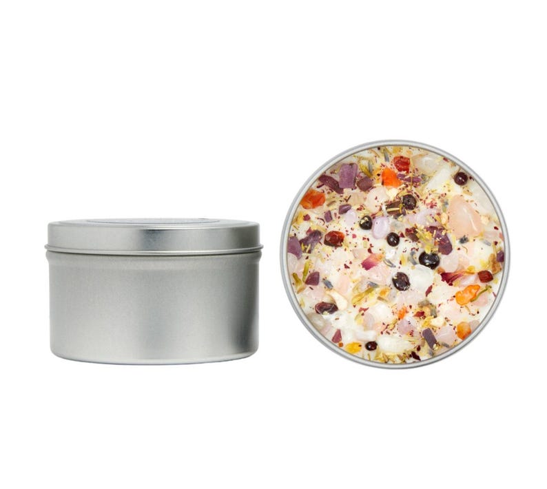 Love Candles - Happiness & Love Candle - Anniversary Gift - Wedding Candle - Soy Aromatherapy Candle - Crystal Candle for Love - Handmade! 8oz Round Tin