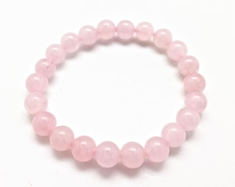 Pulsera de Cuarzo Rosa - Joyería de Cuarzo Rosa - Pulsera Elástica - Pulsera de Cuentas de Cuarzo Rosa - Pulsera Elástica - Piedras Preciosas de Cuarzo Rosa Genuino
