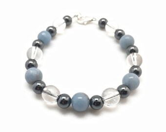 Communicate with Angels Bracelet - Crystal Bracelet - Angelite, Hematite, & Quartz - communication - meditation bracelet - calming