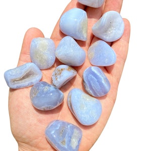 Chalcedony Tumbled Crystal Grade B Multiple Sizes Available Tumbled Blue Chalcedony Stone Polished Blue Chalcedony Gemstone image 5