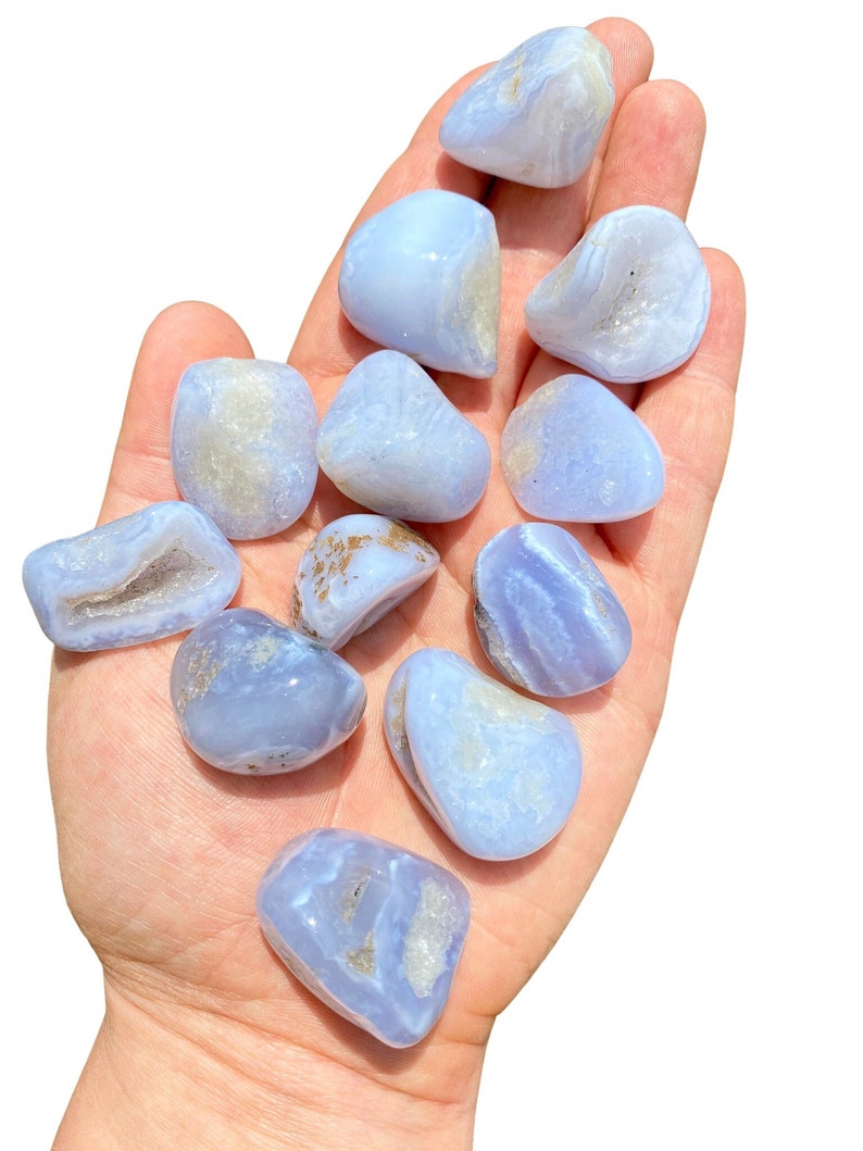 Chalcedony Tumbled Crystal Grade B Multiple Sizes Available Tumbled Blue Chalcedony Stone Polished Blue Chalcedony Gemstone image 5