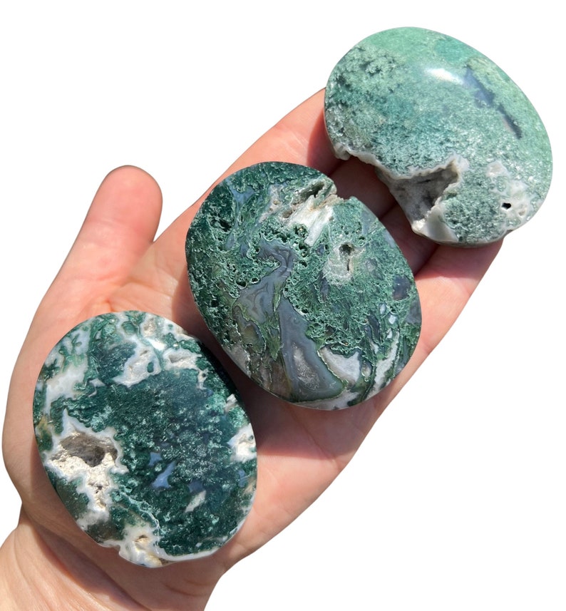 Mosagaat Palmsteen (2"-3") Mosagaat Zorgsteen - Gepolijst mosagaatkristal - Kleurrijke en hoogwaardige agaat - sommige hebben Druzy! afbeelding 9