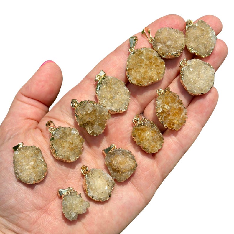 Raw Citrine Pendant (Heat Treated) - Gold Color Backing- Small Citrine Cluster Necklace - Crystal Necklace - Brazilian Citrine 0.5" to 0.75"