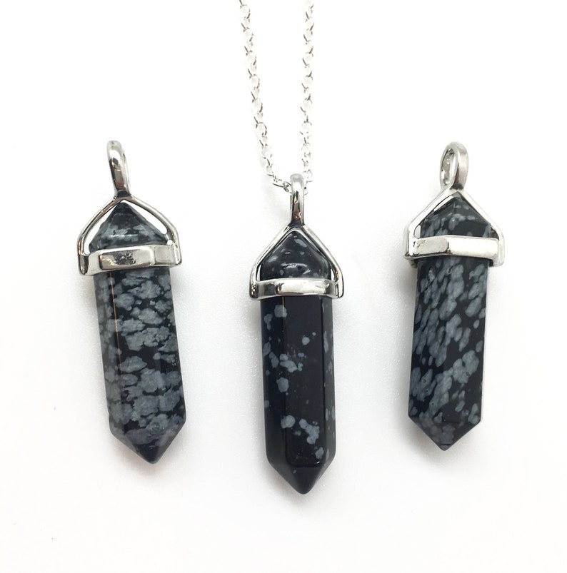 Snowflake Obsidian Necklace Snowflake Obsidian Pendant Healing Crystal Necklace Crystal Point Pendant Polished Snowflake Obsidian image 1