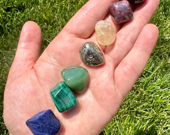 Interview Confidence Stone Set - Job Success - Citrine, Malachite, Pyrite, Green Aventurine, Ruby, Garnet, Sodalite - Confidence Crystals