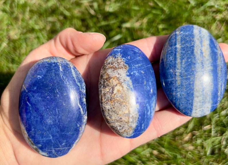 Lapis Lazuli Stone Lapis Lazuli Palm Stone Grade A Polished Lapis Lazuli Palm Stone Crystal Tumbled Blue Lapis Lazuli Worry Stone image 8