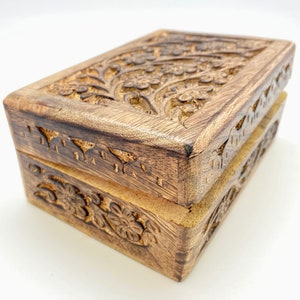 Floral Carved Wooden Box 2 Sizes Gift Box Decorative Box Tarot Card Box Jewelry Box Wood Box Floral Box Keepsake Box image 4