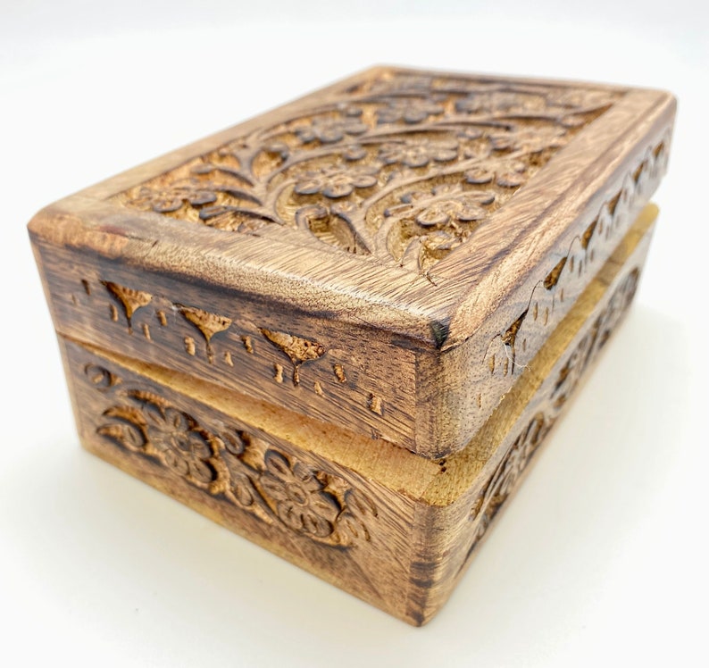 Floral Carved Wooden Box 2 Sizes Gift Box Decorative Box Tarot Card Box Jewelry Box Wood Box Floral Box Keepsake Box image 4