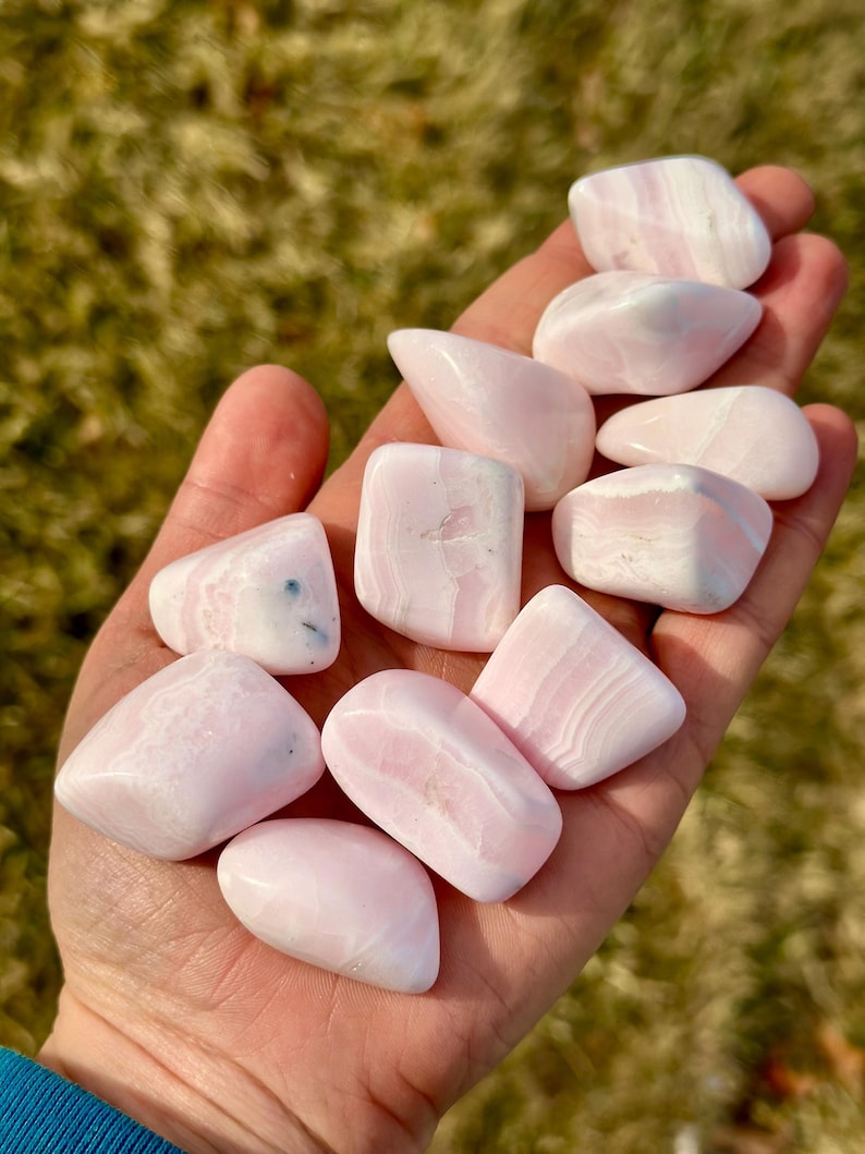 Mangano Calcite Tumbled Stone - Grade A - Multiple Sizes Available - Tumbled Pink Calcite Crystal - Fluorescent Mineral - Polished Mangano 1.25" to 1.5"