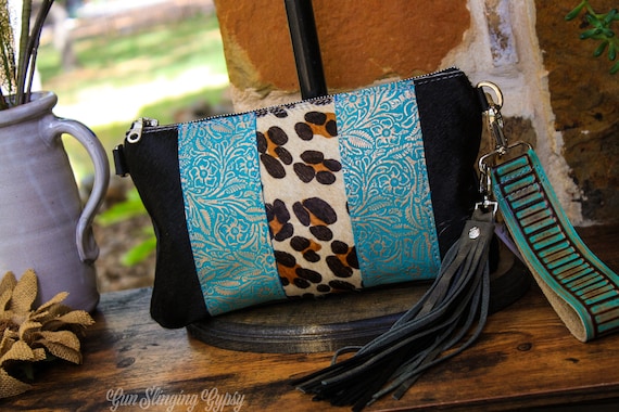 Hair on Hide Leopard and Leather Crossbody Bag Geronimo 7912 