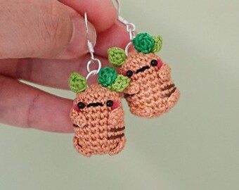 Amigurumi [Caution: Fatal Cry!] 1 inch Tiny Mandrake Silver Earring Pair *Made2Order*