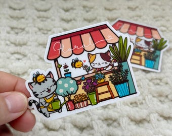 Sticker - Little kitten Floral Shop~ Vinyl Sticker (x1) - NEW MATTE COATED