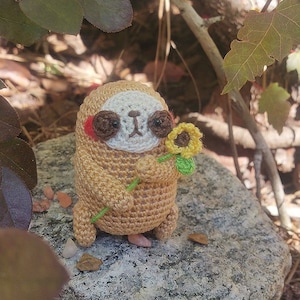 Amigurumi Little Sloth with Sunflower *Made2Order*