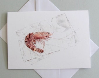 Tiger Prawn Notecard, Shrimp Card, Any Occasion Card, Anniversary Card for Seafood Food Lover