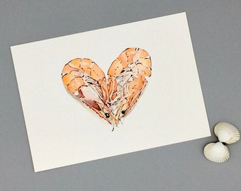 Prawn Heart Print. Kitchen Wall Art. Beach House Decor, Romantic Gift for Food lover