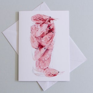 Pint of Garnelen British Seafood Geburtstagskarte, Pink Shrimps Karte für Jeden Anlass, Garnelen Notecard