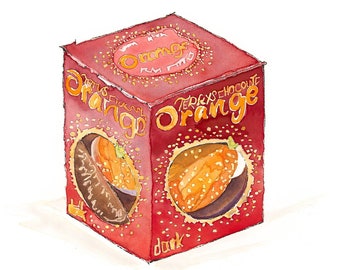 Original Watercolour Painting of a Dark Chocolate Orange. Festive Food Illustration. Gift for Food Lover. Kitchen Art.