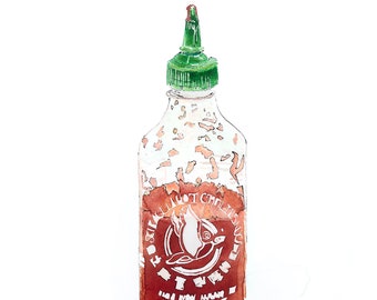Sriracha Sauce. Food Illustration. A4 Giclee Print of a Watercolour Painting. Anniversary Gift for Food Lover.