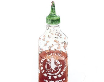 Sriracha Sauce Greetings Card - Food Illustration - Flying Goose Hot Sauce -Food Lover Card