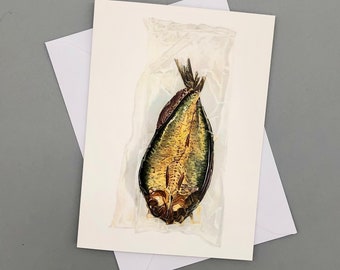 Craster Kippers Card, British Seafood Notecard, Birthday Card for Food Lover