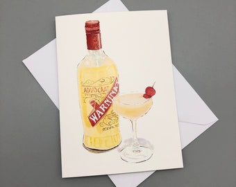 Snowball Cocktail - Birthday Card for Food Lover - Warninks Advocaat - Coupe Glass - Maraschino Cherry