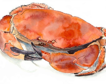 Crab Art. Giclee Print of an Original Watercolour Painting. Seafood Illustration. Beach House Decor. Cancer Zodiac Gift