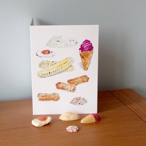 Retro Süßigkeiten Grußkarte, Food Illustration, Geburtstagsgeschenk für Food Lover.