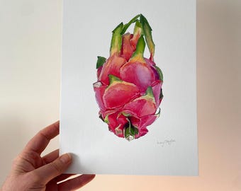 Dragonfruit Watercolour Painting: Tropical Kitchen Art Print