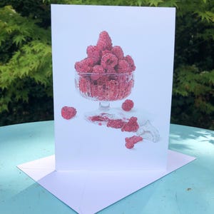 Carte de voeux vierge framboise représentant une aquarelle originale. Cadeau d'anniversaire pour amateur de cuisine / jardinier