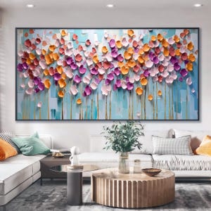 Pétales colorés - Art mural floral abstrait texturé 3D en peinture à l'huile au couteau à palette