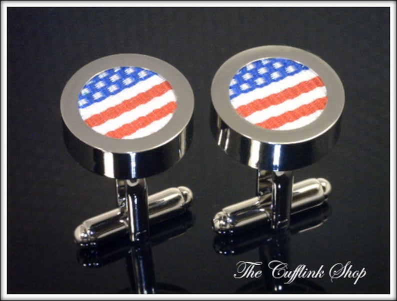 Perfect Birthday or Anniversary Gift Silver Cufflink Box Included in Price Woven American Flag Accents AMERICAN FLAG CUFFLINKS 3a2