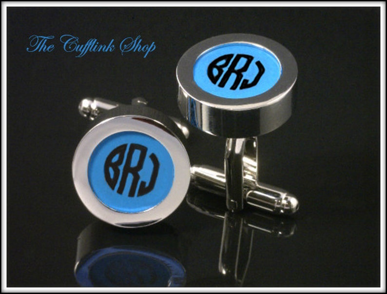 3 Letters, 14 Colors Your Choice - mc3s MONOGRAMED CUFFLINKS Silver Cufflink Box Included - - Perfect Birthday or Anniversary Gift